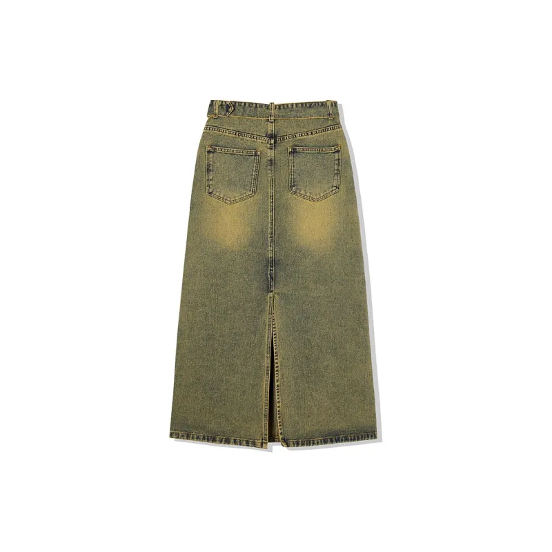 LA CRAWFISH Denim Long Skirts Women's Yellow Mud Denim Blue-1