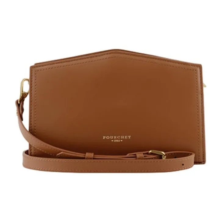 POURCHET Top Grain Cow Leather Shoulder Bag Crossbody Bag Medium Size Women's Black/Sand Yellow-5