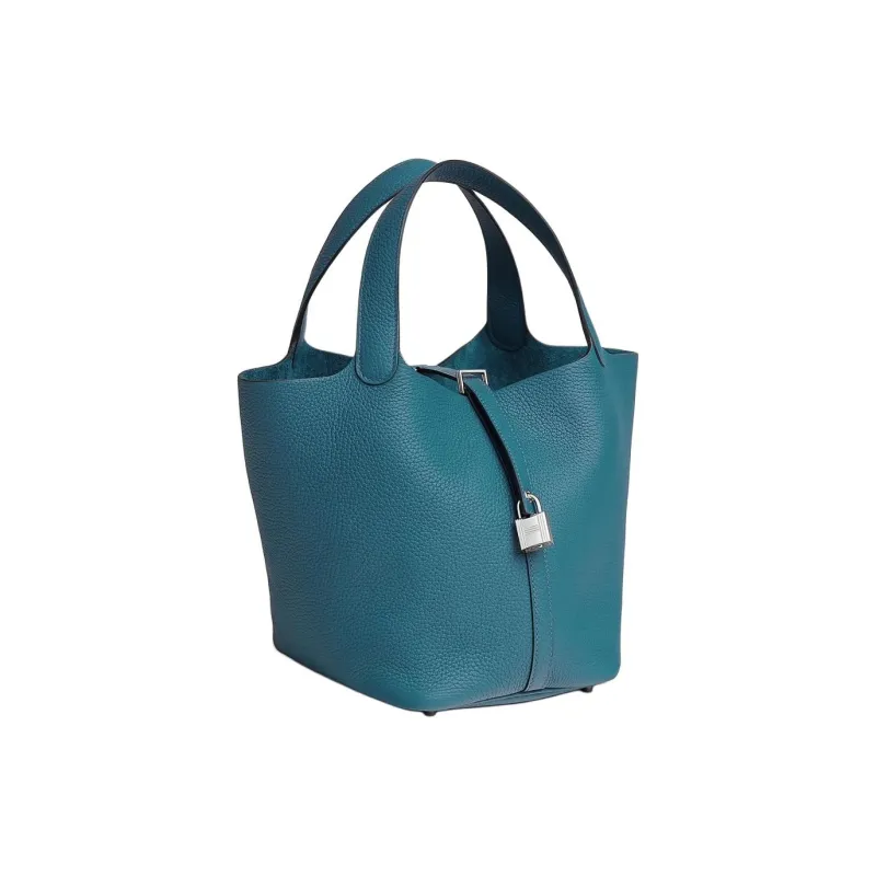 HERMES Picotin Lock Clemence Bullock Leather Basket Bag Handbag Bucket Bag Women's D2 NEW BLEU JEAN Denim Blue-1