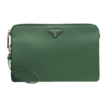 PRADA Saffiano Leather Clutch Men's Emerald Green