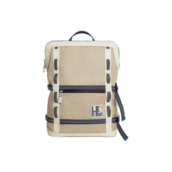 HERMES Canvas With Regate Taurillon Leather Ski Bag Backpack Unisex White & Beige