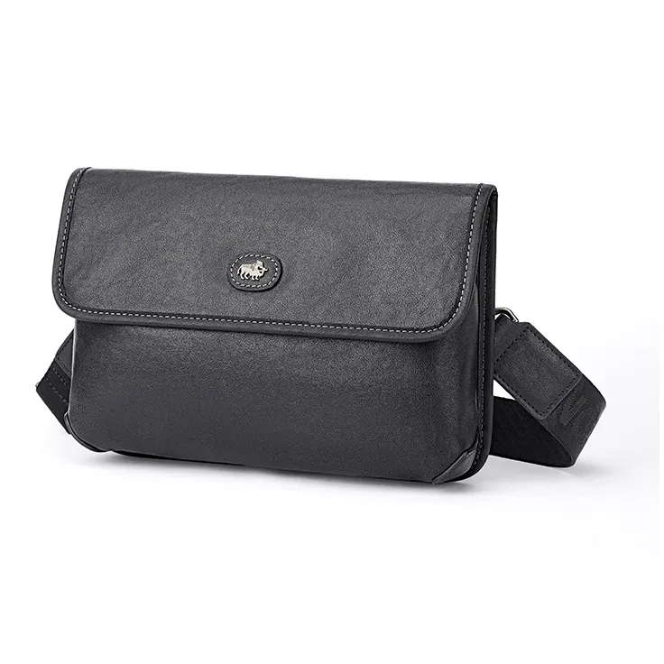 BISON DENIM Top Grain Cow Leather Crossbody Bags Shoulder Bags Regular Men's Black-1