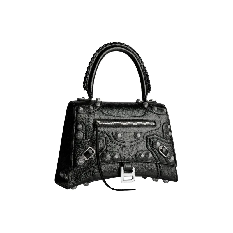 Balenciaga HourglassLe Cagole Fine Grained Sheepskin Shoulder Bag, Crossbody Bag, Handbag Medium Size Women's Black-1