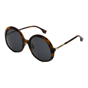 FENDI Plate And Metal Round Sunglasses Women's Havana Brown