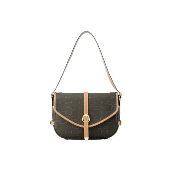 FION Artificial Leather Saddle Bag Crossbody Shoulder Bag Medium Size Women's Coffee