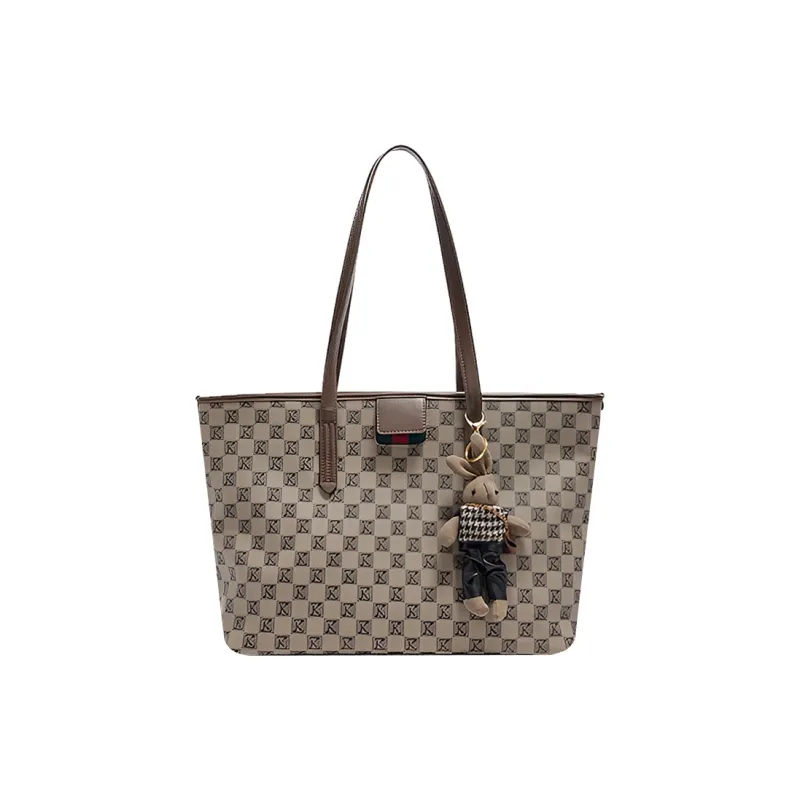 Safiya PVC Synthetic Leather Tote Bag Shopping Bag Shoulder Bag Handbag Large Size Women's Khaki-1