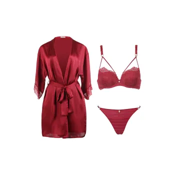 Selmark Pajama Set Women's 3 Piece Set Red