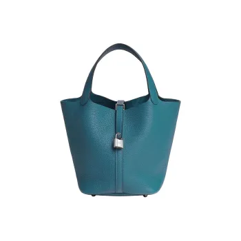 HERMES Picotin Lock Clemence Bullock Leather Basket Bag Handbag Bucket Bag Women's D2 NEW BLEU JEAN Denim Blue