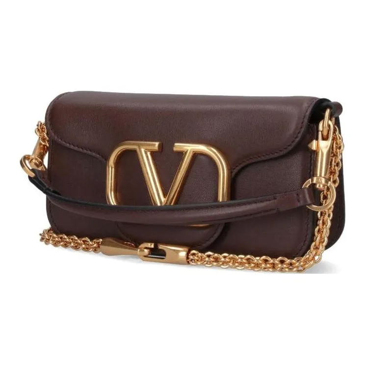 Valentino Locò Leather Crossbody Bag, Shoulder Bag Women's Brown-1