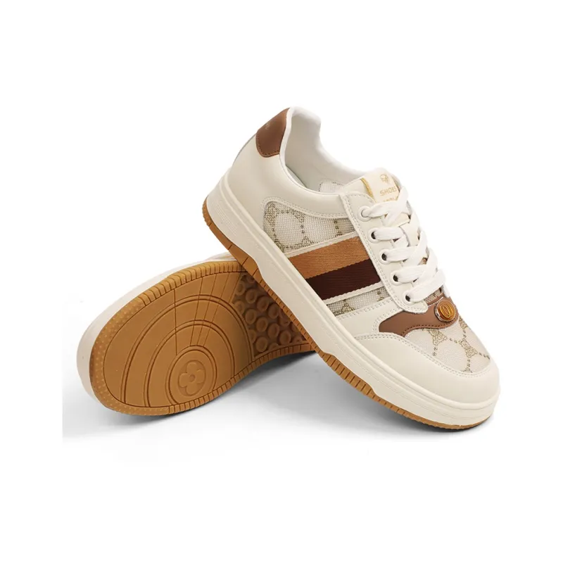QIAONAI Low-Top Skateboard Shoes Women's Beige Apricot-4