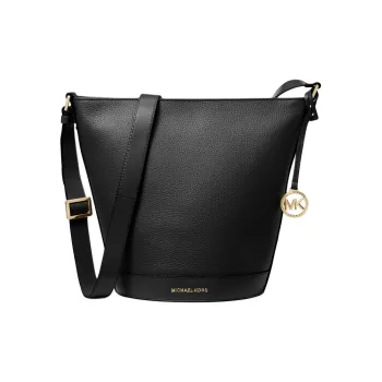 MICHAEL KORS Leather Bucket Bag, Shoulder Bag, Crossbody Bag Medium Size Women's Black