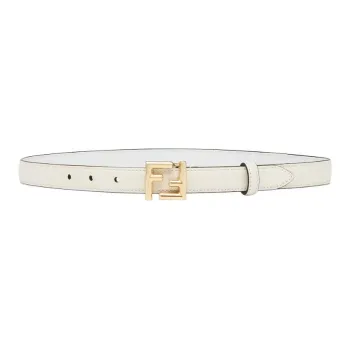 FENDI Letter Label Leather Belts Women's White Width 2CM