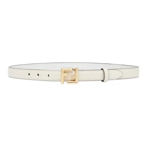 FENDI Letter Label Leather Belts Women's White Width 2CM
