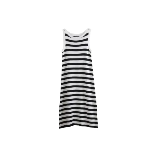 Olrain Sleeveless Dresses Women's Black/White Stripes