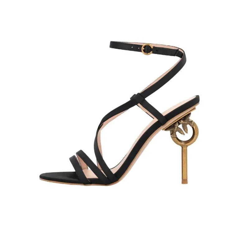 PINKO Love Birds Series Strap Sandals 10cm Women's Black-0