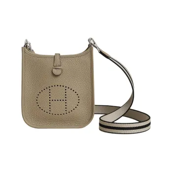 HERMES Evelyne Clemence Bullock Leather Crossbody Bag Shoulder Bag Unisex Malba Beige With Light Taupe And Black