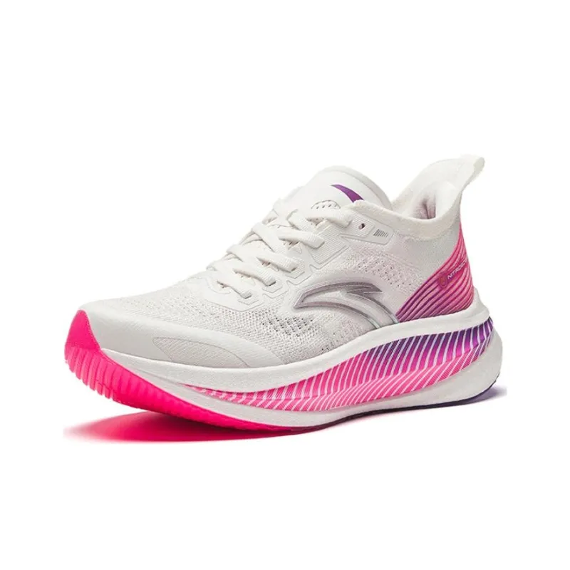 Anta Cushioning Abrasion Resistant Breathable Low Top Full Length Carbon Plate Running Shoes Women's White Pink-1
