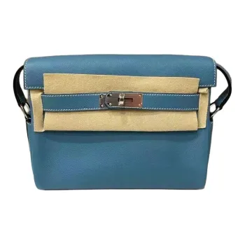 HERMES Kelly Messenger Evercolor Leather Shoulder Bag, Crossbody Bag Trumpets Unisex D2 NEW BLEU JEAN New Denim Blue