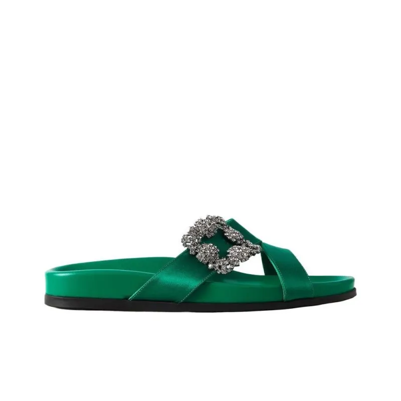 MANOLO BLAHNIK Abrasion Resistant Slide Slippers Women's Green-1