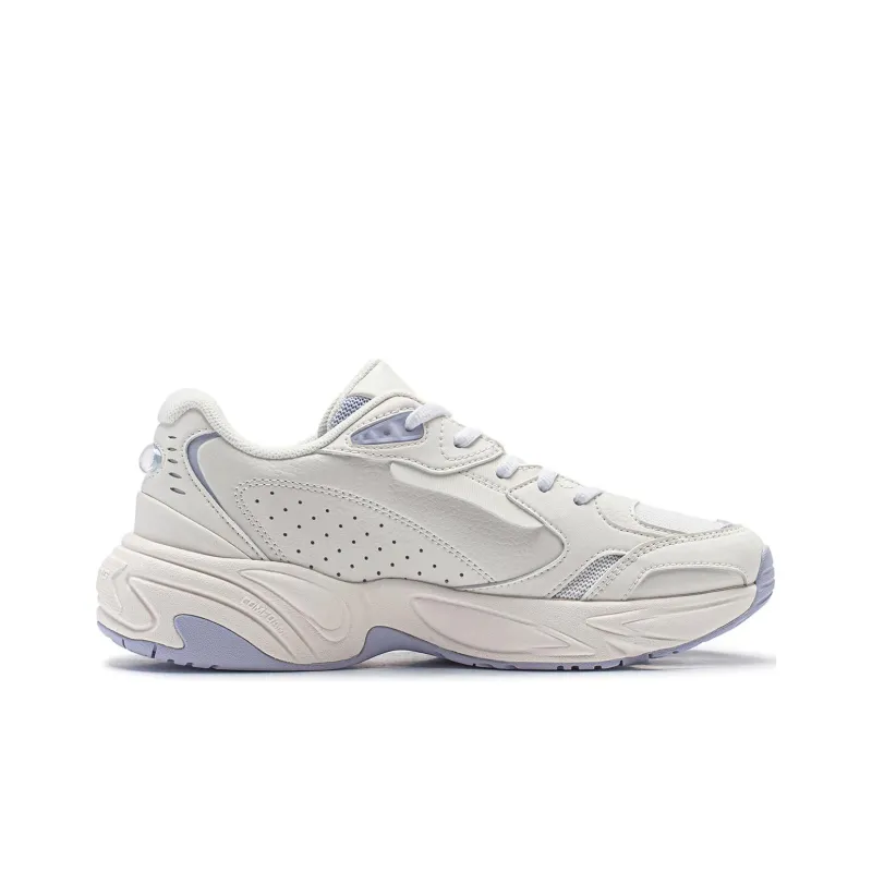 LiNing Tiger Whale Cushioning Wear-Resistant Low-Top Casual Shoes Women's Beige Blue-1