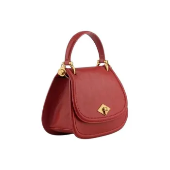 POURCHET Cow Leather Saddle Bag, One Shoulder Handbag Women's Red/Black