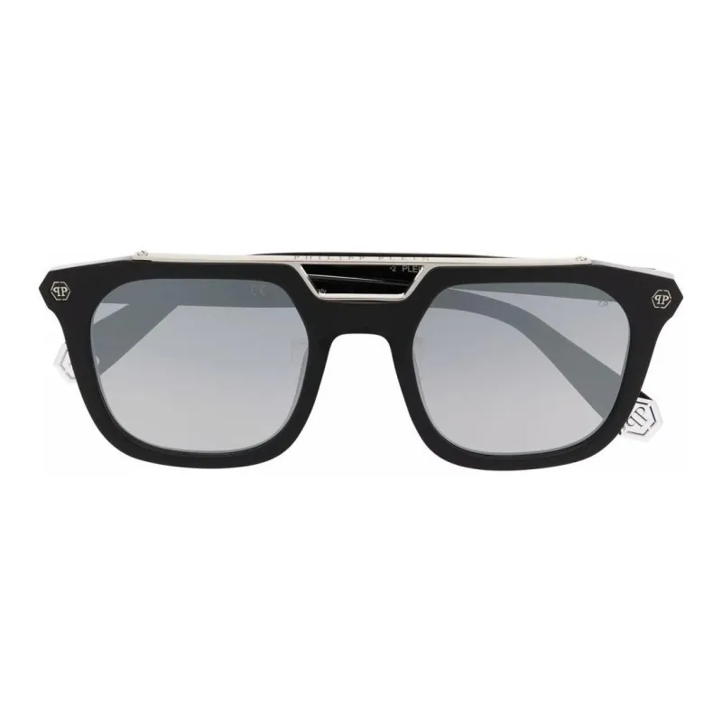 PHILIPP PLEIN Acetate Rectangular Sunglasses Men's Black-1