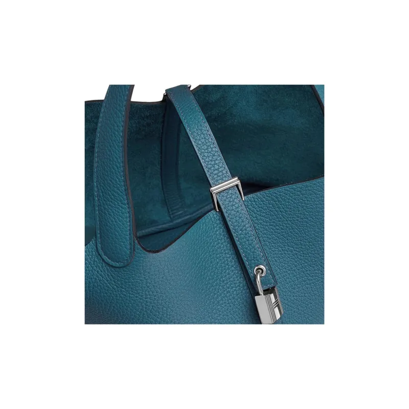 HERMES Picotin Lock Clemence Bullock Leather Basket Bag Handbag Bucket Bag Women's D2 NEW BLEU JEAN Denim Blue-3