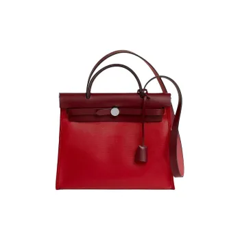 HERMES Herbag Berline Waterproof Canvas With Hunter Calfskin Handbag Shoulder Bag Crossbody Bag Women's Hermès Red