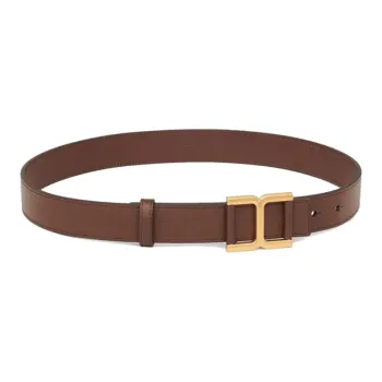 Chloe Solid Color Decoration Smooth Buckle Leather Belts Women's Brown Width: 3CM
