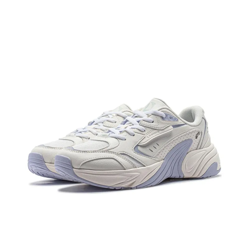LiNing Tiger Whale Cushioning Wear-Resistant Low-Top Casual Shoes Women's Beige Blue-2