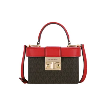 MICHAEL KORS PVC With Leather Box Bag, Shoulder Bag, Crossbody Bag, Handbag Women's Black & Red