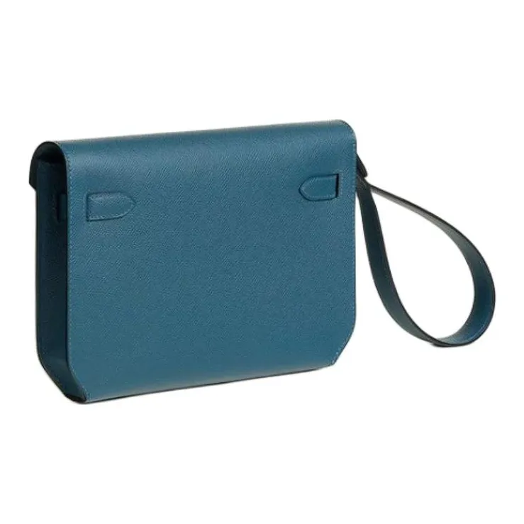 HERMES Kelly Depeches Epsom Leather Clutch Men's 7A Bleu Thalassa Sea Blue-2