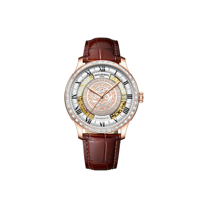 ROLENDO R Automatic Mechanical Movement Genuine Leather Strap Watch Men's Watches White Dial RG7065-0