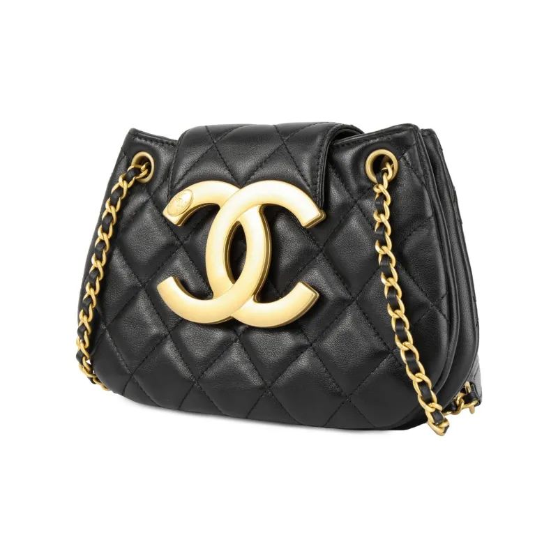 CHANEL Sheepskin Messenger Bag, Shoulder Bag, Crossbody Bag Trumpets Women's Black-1