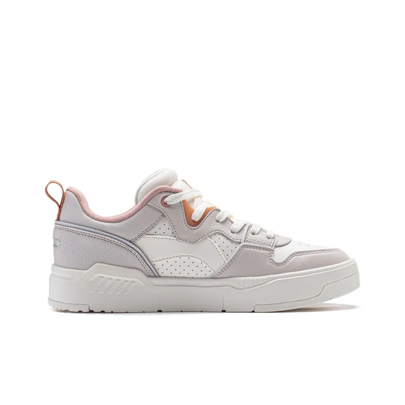 LiNing Common 80s Slip-Resistant Cushioning Low-Top Skateboard Shoes Women's Gray White-1