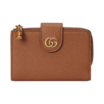 GUCCI Leather Wallet Medium Size Women's Brown