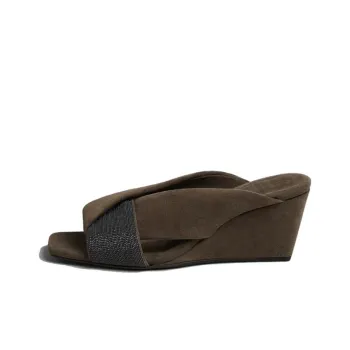 Brunello Cucinelli Wedge-heel Suede Sandals