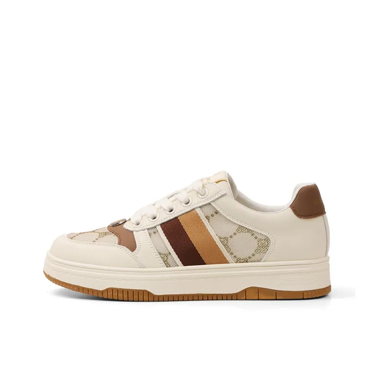 QIAONAI Low-Top Skateboard Shoes Women's Beige Apricot-0