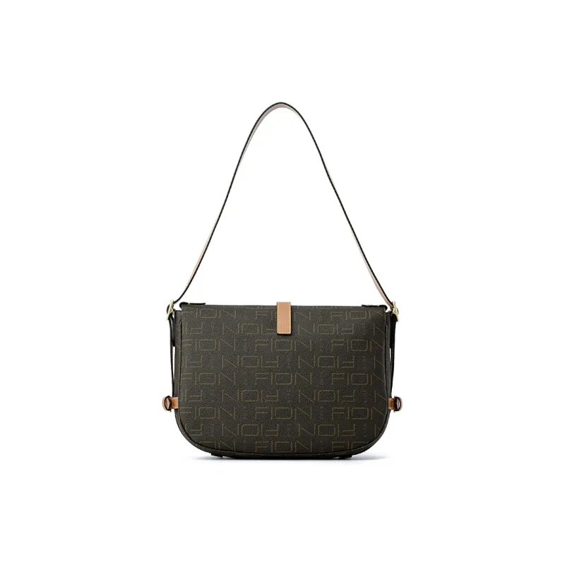 FION Artificial Leather Saddle Bag, Shoulder Bag Medium Size Women's Coffee-2