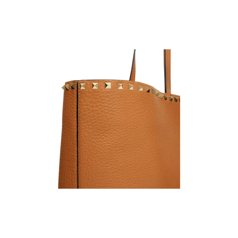 Valentino Rockstud Grain Calfskin Tote Bag, Shopping Bag, Handbag Women's Almond-6