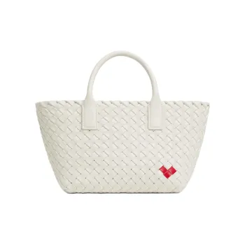 Bottega Veneta CABAT Sheepskin Tote Bag Shopping Bag Shoulder Bag Crossbody Bag Handbag Mini Women's White & Glossy Red