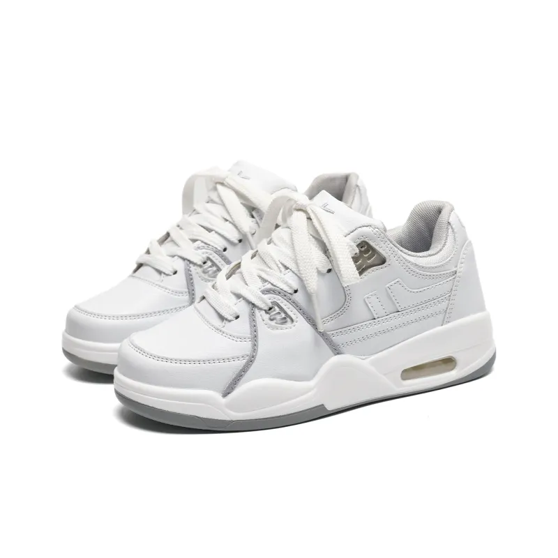 Circle Small Height Increasing Wear Resistant Breathable Slip Resistant Low Top Skateboard Shoes Unisex White-2