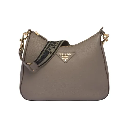 PRADA Leather Handbag Shoulder Bag Women's Mud Gray