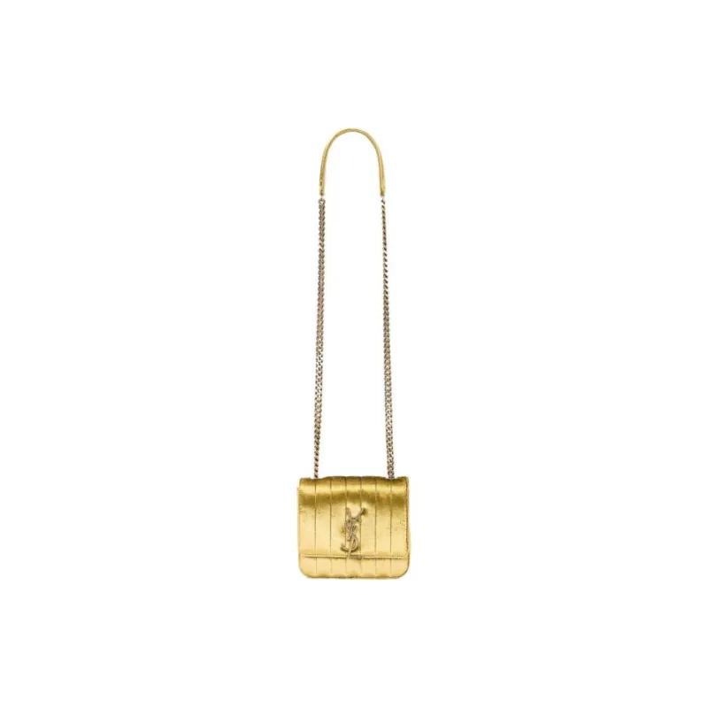 SAINT LAURENT Vicky Viscose Blended With Silk Shoulder Bag Crossbody Bag Small Size Women's Gold-1