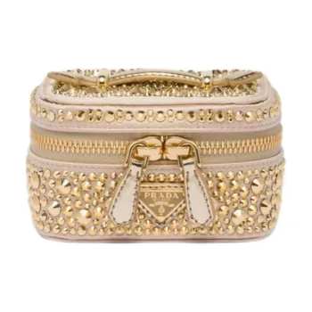 PRADA Leather Makeup Bag Women's Platinum