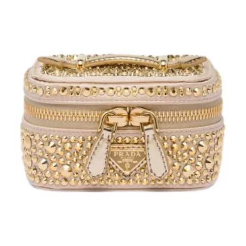 PRADA Leather Makeup Bag Women's Platinum