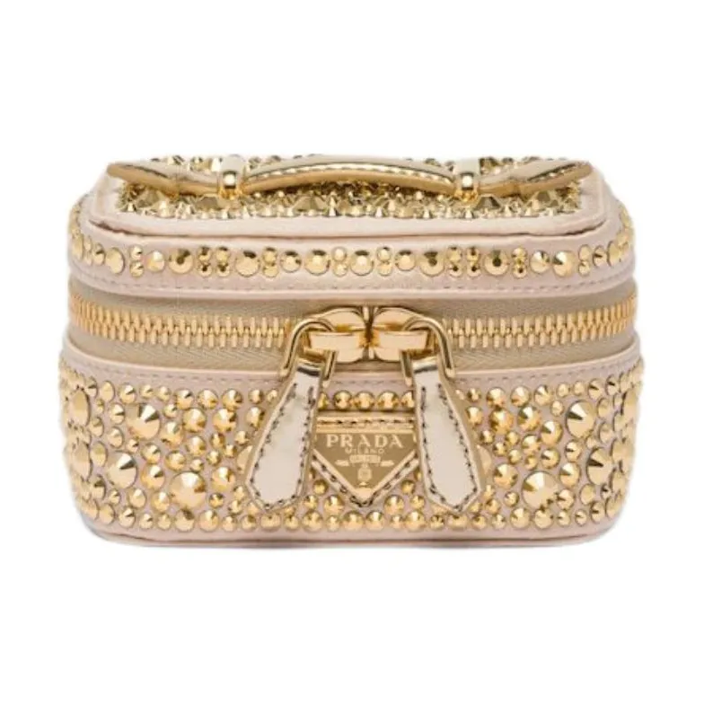 PRADA Leather Makeup Bag Women's Platinum-0