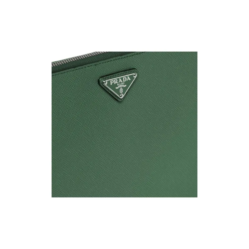 PRADA Saffiano Leather Clutch Men's Emerald Green-3