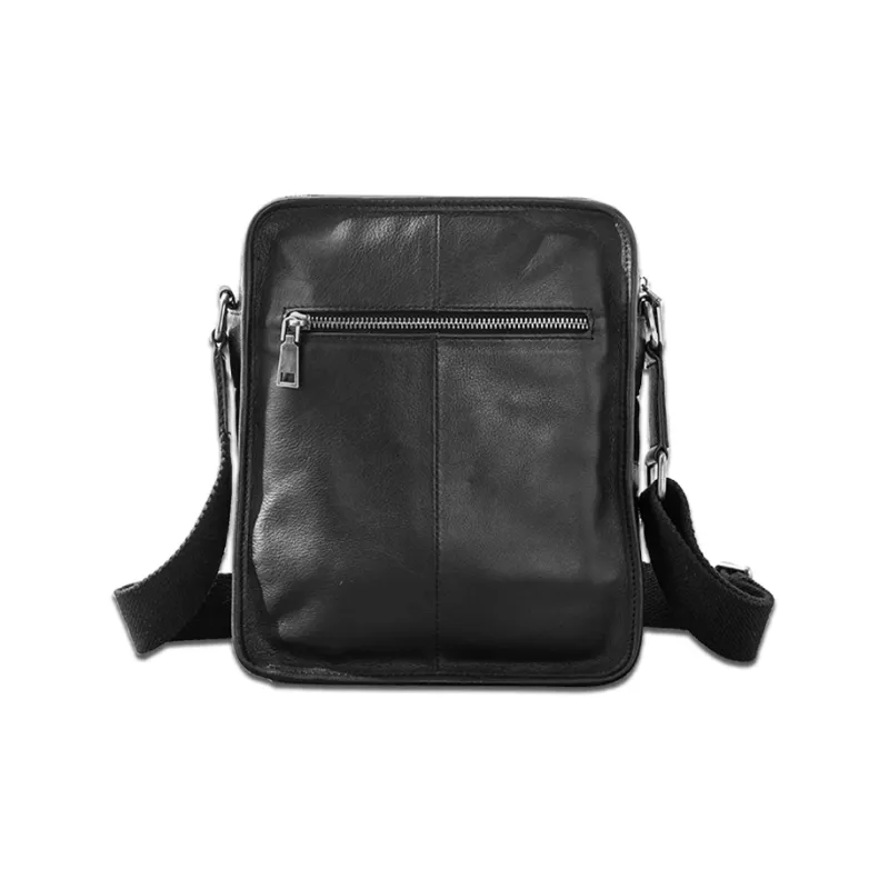 Back Step Top Grain Vegetable Tanned Cow Leather Shoulder Bag Crossbody Messenger Bag Regular Unisex Black-2