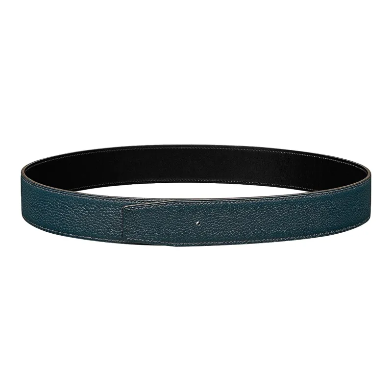HERMES Calfskin Leather Belts Unisex Black/Blue Width: 3.8CM-1